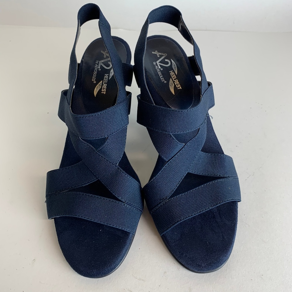 Vintage Aerosole Elastic Navy Strappy Heels Size 9